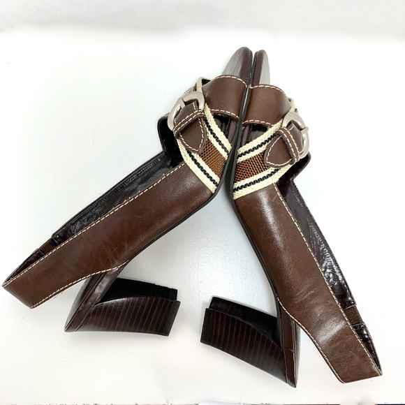Franco Sarto Brown Leather Canvas Striped SlingBacks - Picture 5 of 8